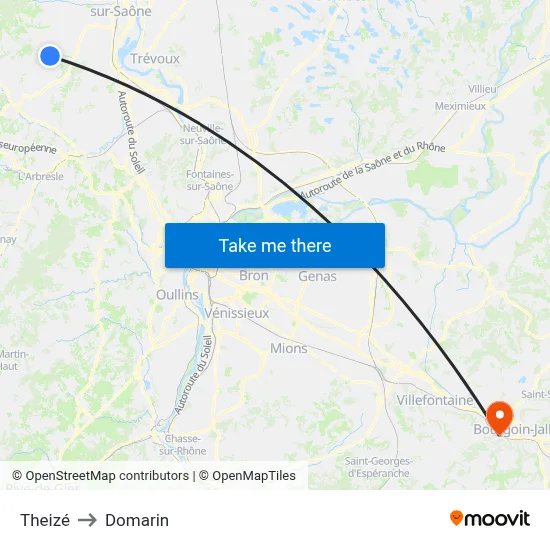 Theizé to Domarin map