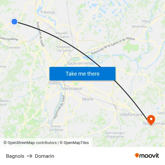 Bagnols to Domarin map