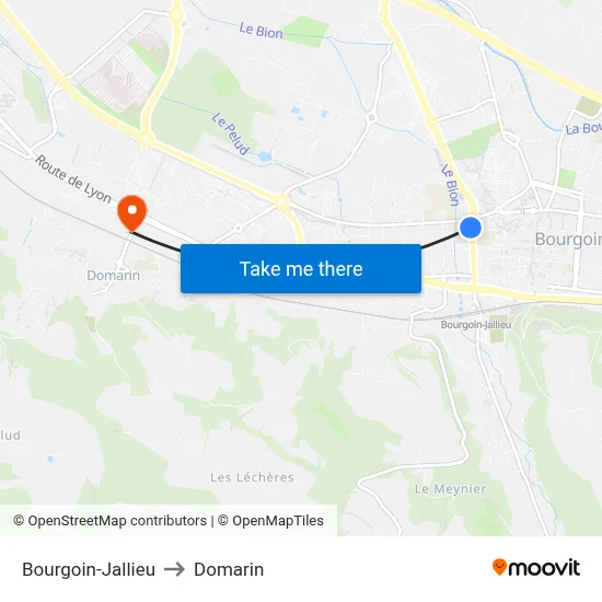 Bourgoin-Jallieu to Domarin map