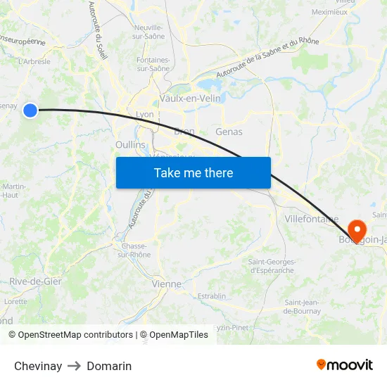 Chevinay to Domarin map
