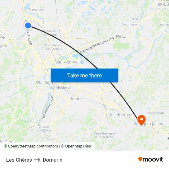 Les Chères to Domarin map