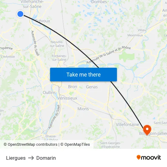 Liergues to Domarin map