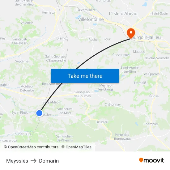 Meyssiès to Domarin map