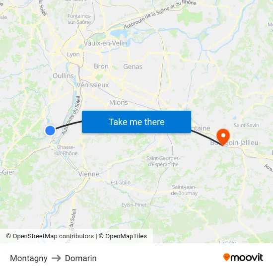 Montagny to Domarin map
