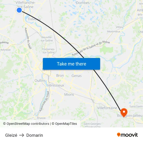 Gleizé to Domarin map