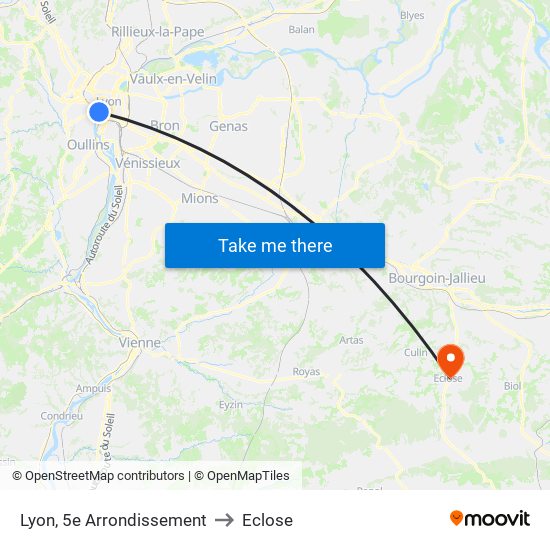 Lyon, 5e Arrondissement to Eclose map