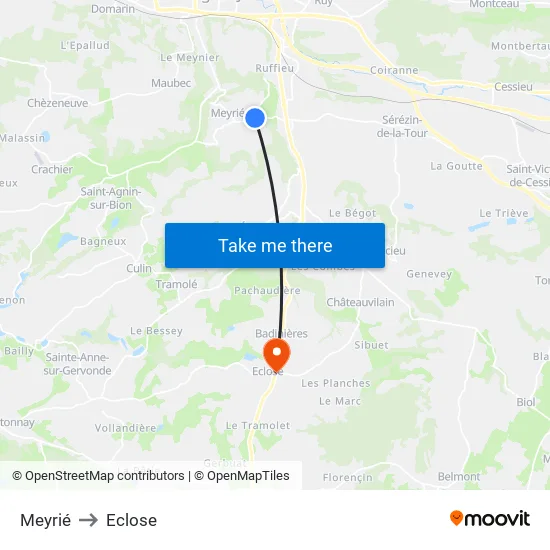 Meyrié to Eclose map