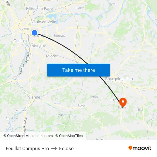 Feuillat Campus Pro to Eclose map