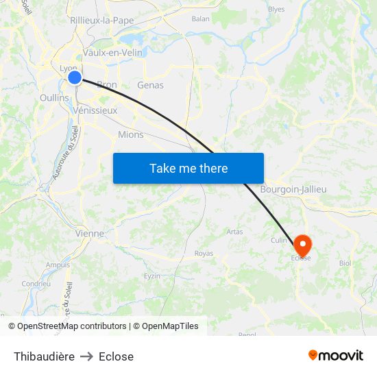 Thibaudière to Eclose map