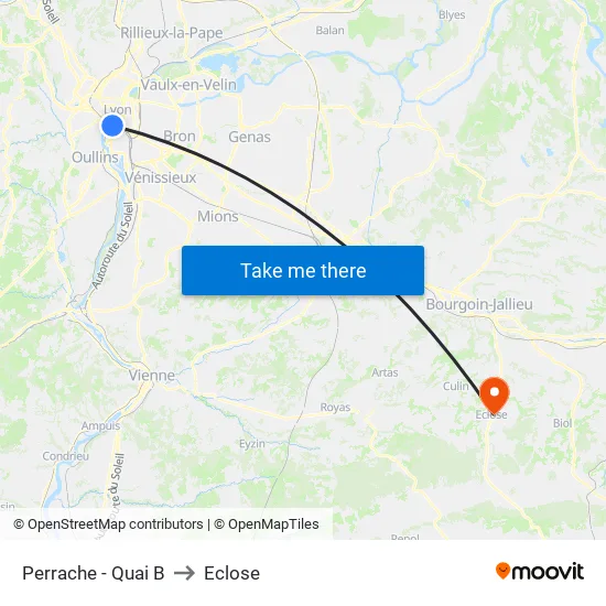 Perrache - Quai B to Eclose map