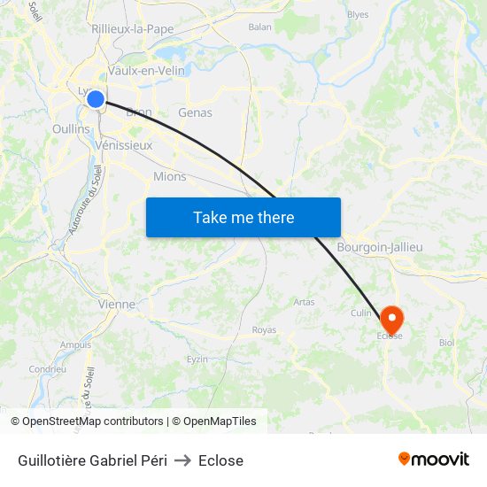 Guillotière Gabriel Péri to Eclose map