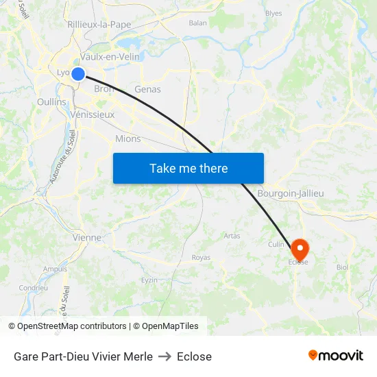 Gare Part-Dieu Vivier Merle to Eclose map
