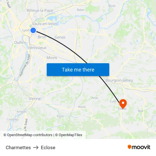 Charmettes to Eclose map