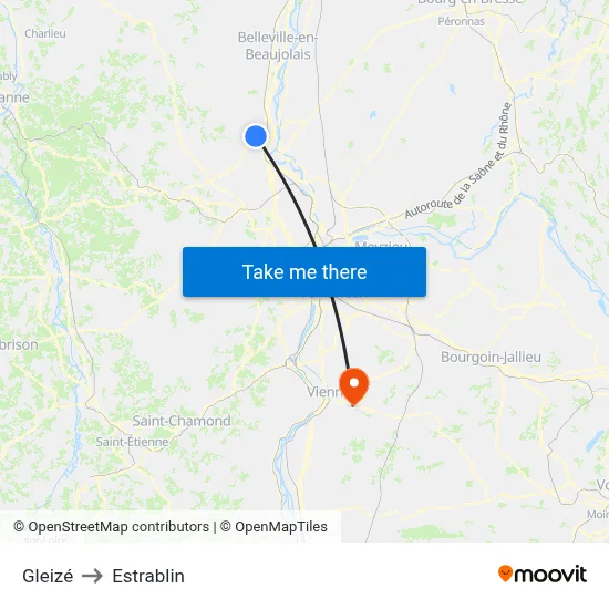 Gleizé to Estrablin map