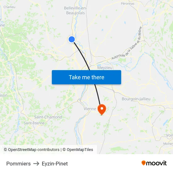 Pommiers to Eyzin-Pinet map