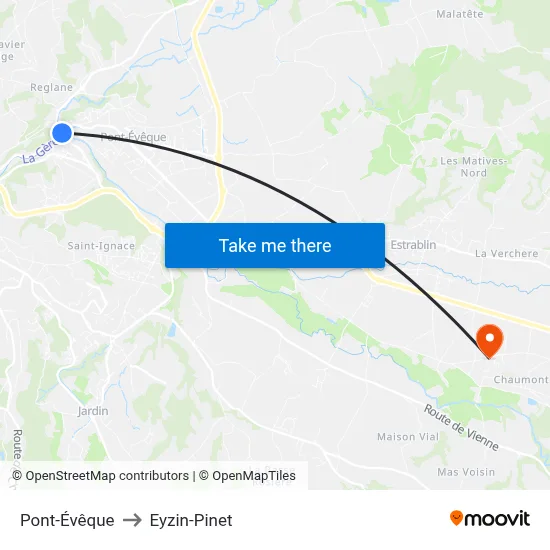 Pont-Évêque to Eyzin-Pinet map
