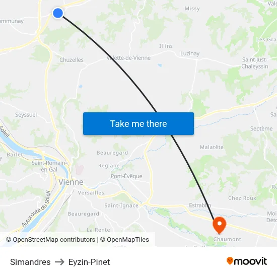 Simandres to Eyzin-Pinet map