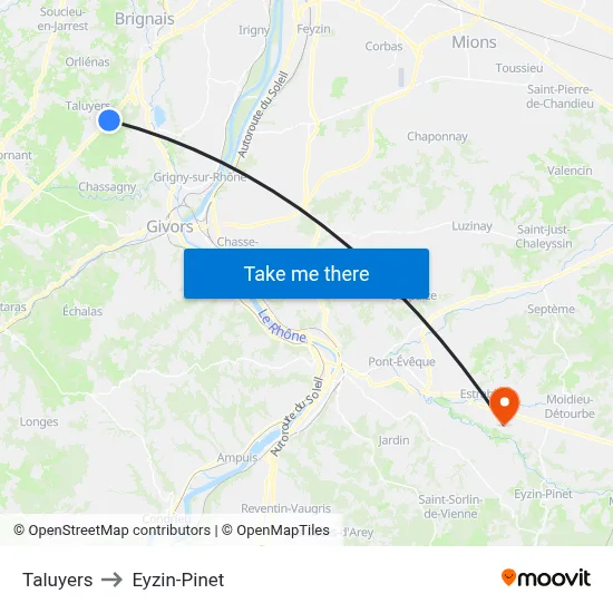 Taluyers to Eyzin-Pinet map