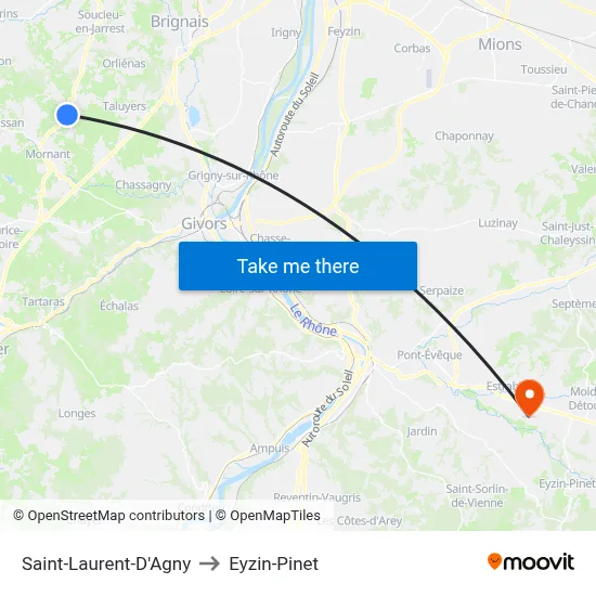 Saint-Laurent-D'Agny to Eyzin-Pinet map