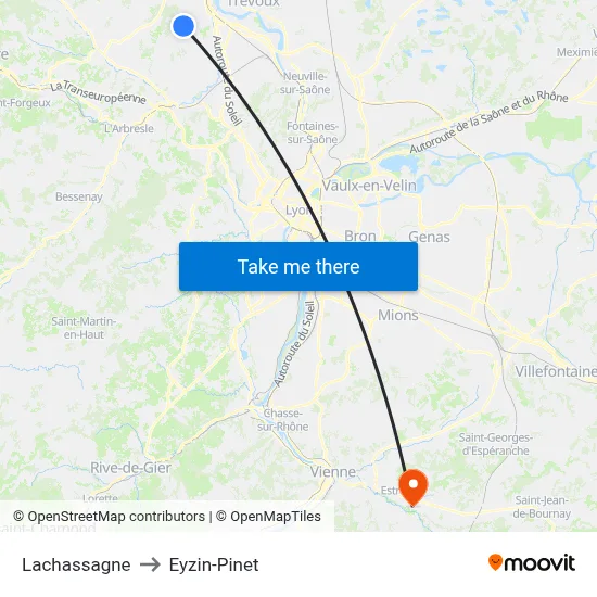 Lachassagne to Eyzin-Pinet map