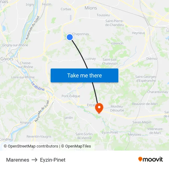 Marennes to Eyzin-Pinet map