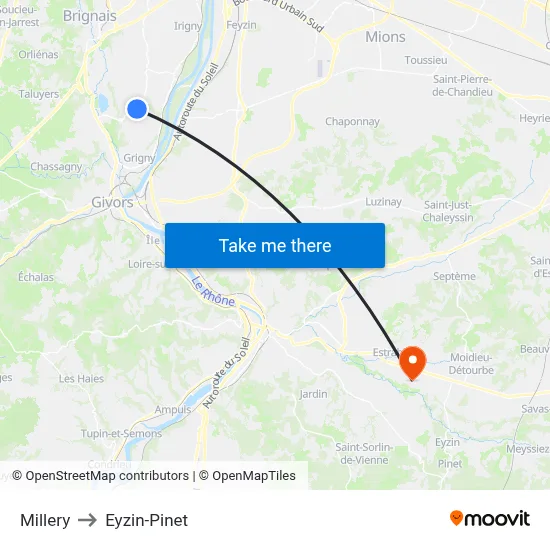 Millery to Eyzin-Pinet map
