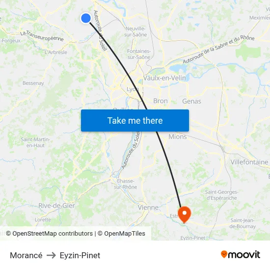 Morancé to Eyzin-Pinet map