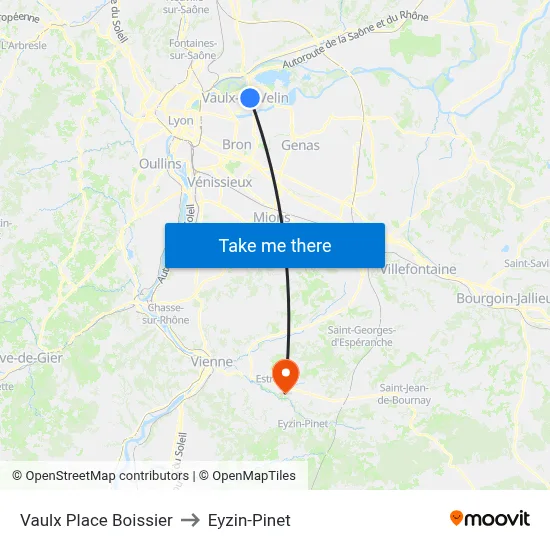 Vaulx Place Boissier to Eyzin-Pinet map