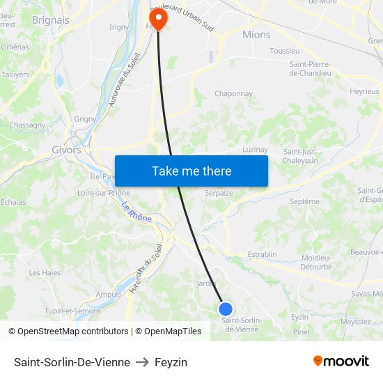 Saint-Sorlin-De-Vienne to Feyzin map