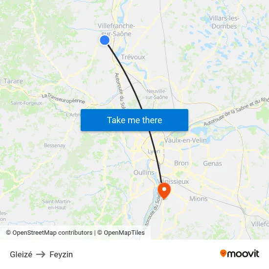 Gleizé to Feyzin map