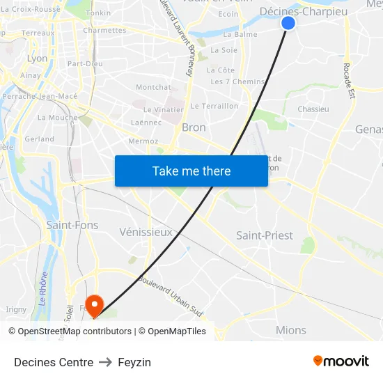 Decines Centre to Feyzin map