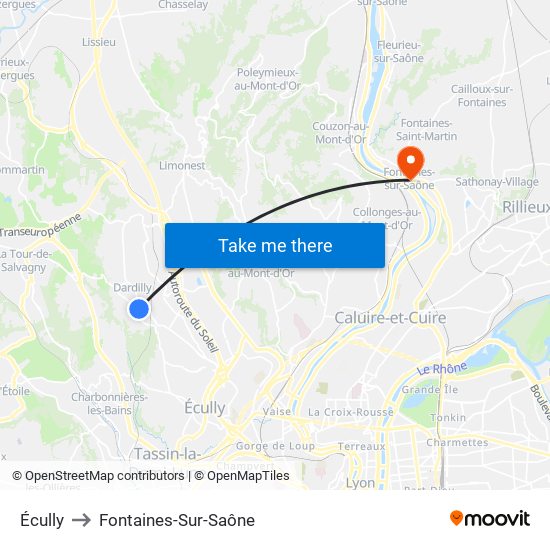Écully to Fontaines-Sur-Saône map