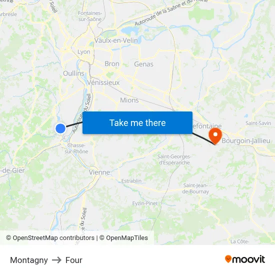 Montagny to Four map