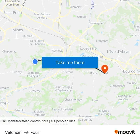 Valencin to Four map