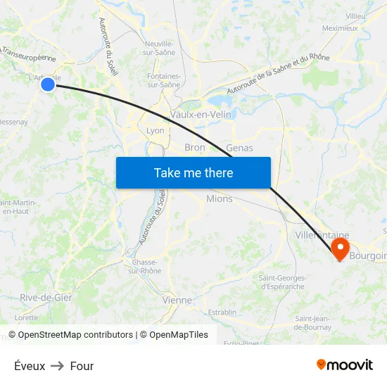 Éveux to Four map
