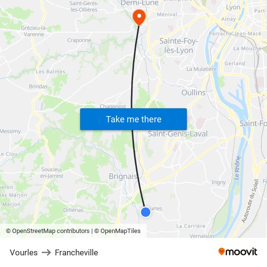 Vourles to Francheville map