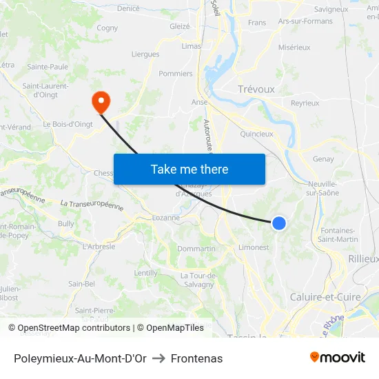 Poleymieux-Au-Mont-D'Or to Frontenas map