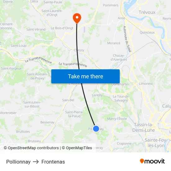 Pollionnay to Frontenas map