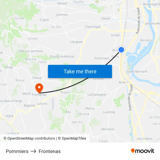 Pommiers to Frontenas map