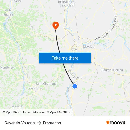 Reventin-Vaugris to Frontenas map