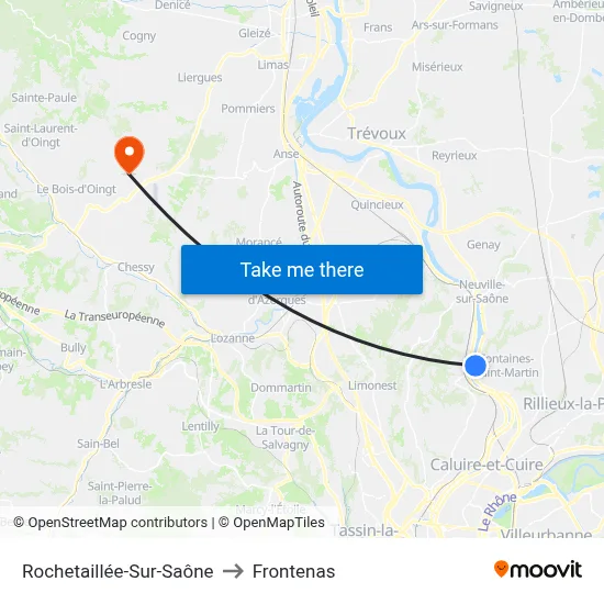 Rochetaillée-Sur-Saône to Frontenas map