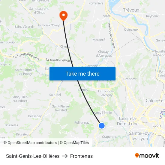 Saint-Genis-Les-Ollières to Frontenas map