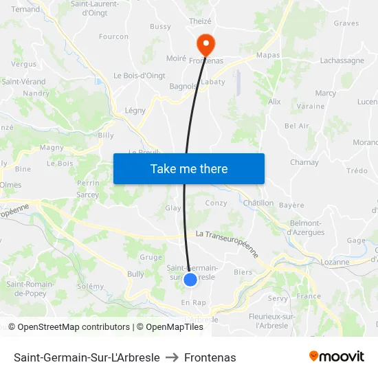 Saint-Germain-Sur-L'Arbresle to Frontenas map