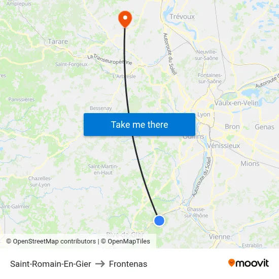 Saint-Romain-En-Gier to Frontenas map
