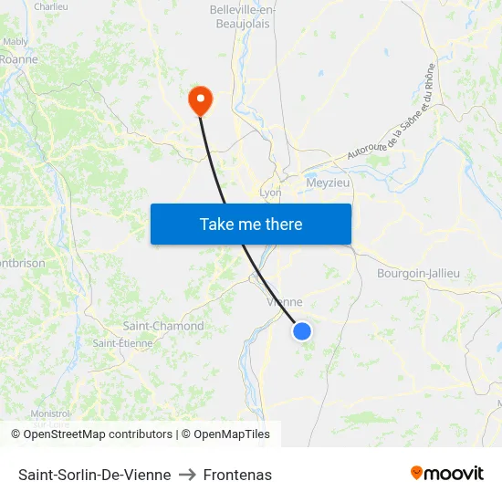 Saint-Sorlin-De-Vienne to Frontenas map