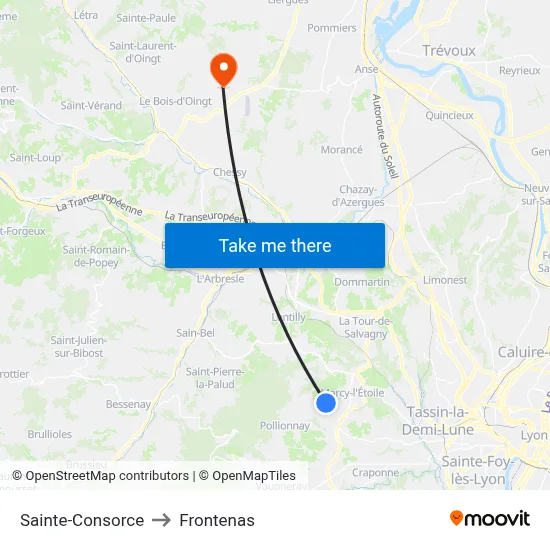 Sainte-Consorce to Frontenas map