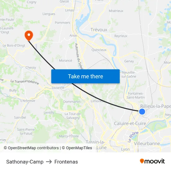 Sathonay-Camp to Frontenas map