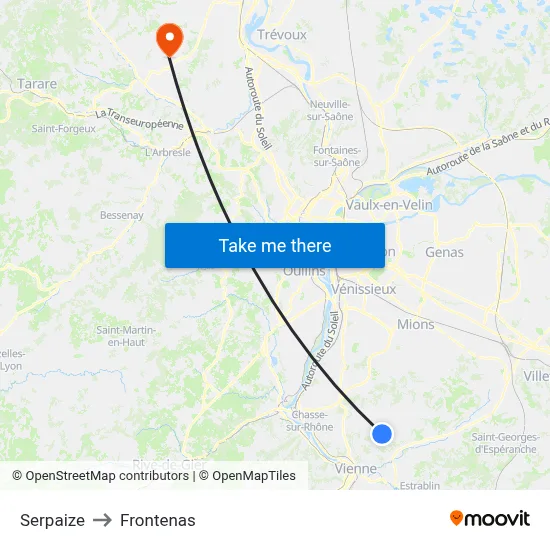 Serpaize to Frontenas map