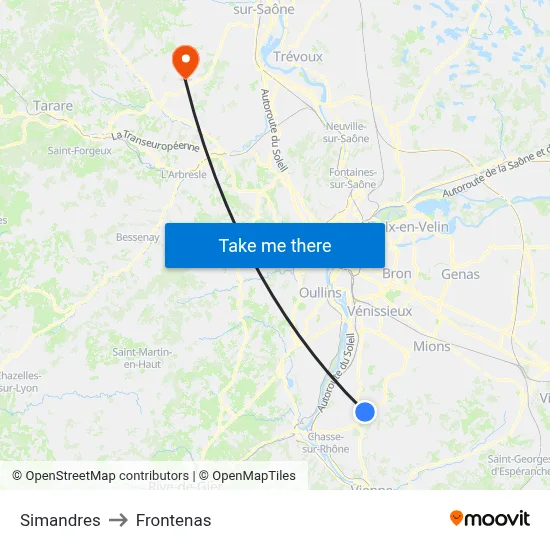 Simandres to Frontenas map