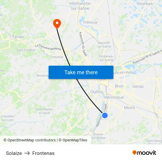 Solaize to Frontenas map